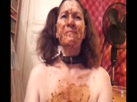 Big breasted slut gets showered in poop